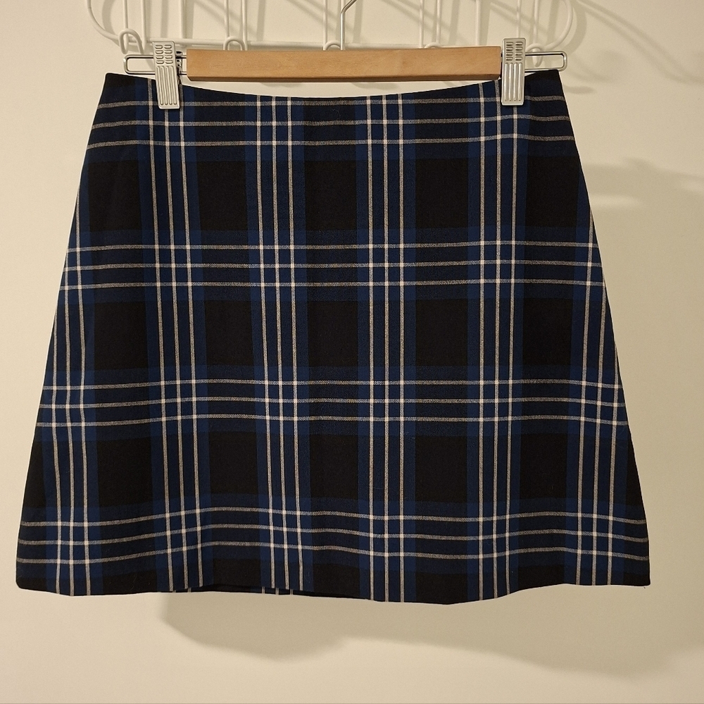 Wilfred Women's Blue & White Preppy Check/Plaid Mini Skirt (Size S)